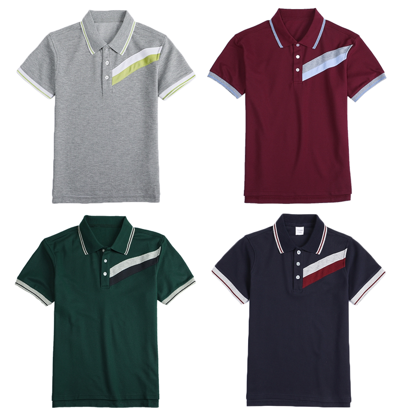 藏青枣红色小学生校服短袖POLO