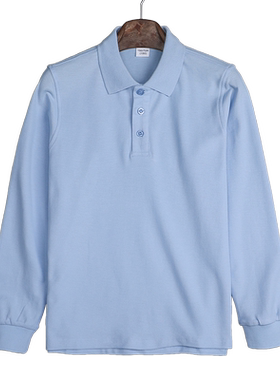 加绒浅蓝色长袖小学生校服polo衫