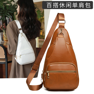 跨境PU皮吊带包新款复古纯色单肩包斜挎包户外运动小背包时尚