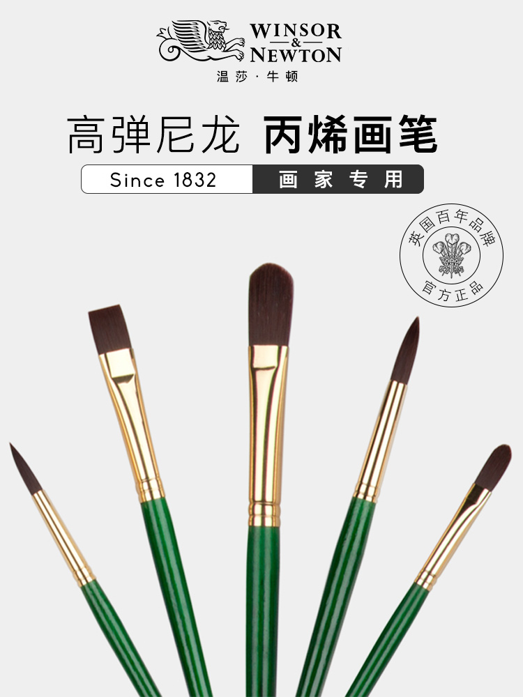 英国温莎牛顿进阶丙烯油画笔高弹尼龙画笔圆头油画勾线笔水彩水粉画笔尖头榛形峰画笔丙烯油画初学者画笔套装