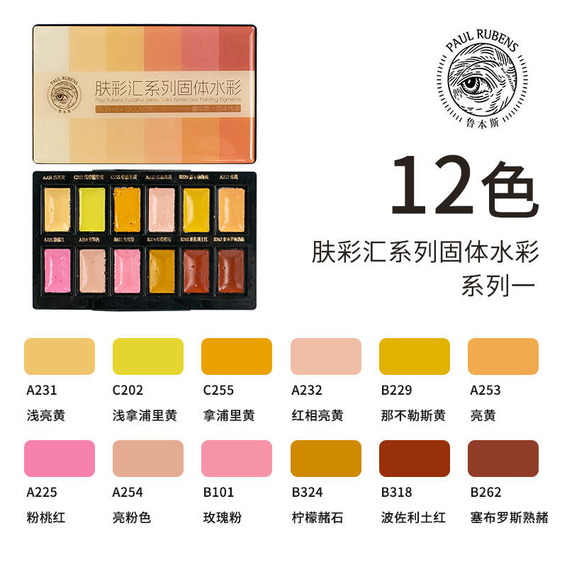 鲁本斯固体水彩肉色12色套装肤彩绘系列一肉色专业级分装块状可水洗
