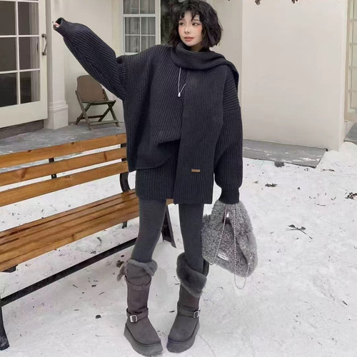 慵懒风圆领宽松毛衣女