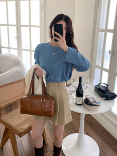 内搭外穿圆领长袖 宽松韩版 t恤上衣女 百搭T恤秋冬新品 经典