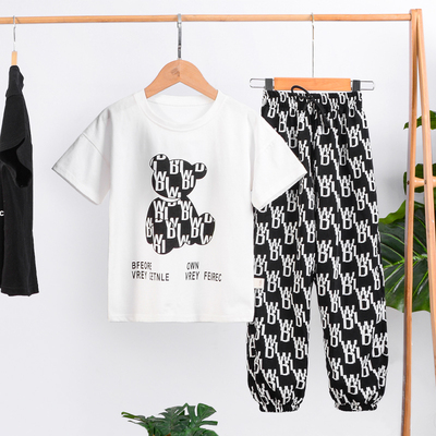 咪奇迪儿童夏季短袖套装洋气T恤纯棉中大童两件套男童女童短袖