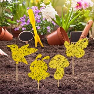 家用黄板包邮小粘虫板花型花卉月季双面沾诱虫板灭虫地插支架扎带