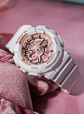 卡西欧杨紫同款BABY-G白玫瑰金哆啦A梦运动石英手表女BA-110-7A1