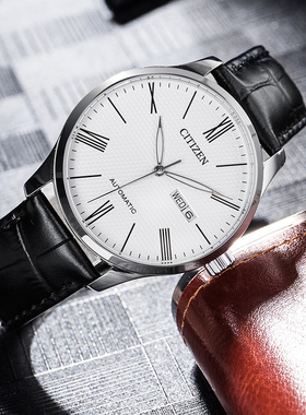 CITIZEN/西铁城机械手表男AUTOMATIC黑色皮带自动机械NH8350-08A