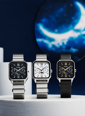 卡西欧新品月相小方块复古时尚通勤百搭石英表男女同款MTP-M305