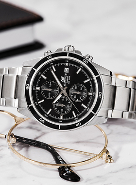 卡西欧EDIFICE手表男金属复古三眼钢带石英表EFR-526D-1A 7 BK L