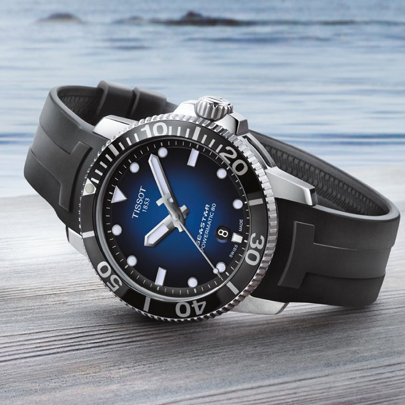 天梭海星橡胶表带机械表潜水手表