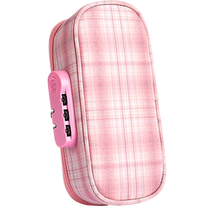 网红新款密码笔盒格子日系ins风可爱带密码文具盒简约收纳多功能儿童文具笔盒铅笔盒女孩小学生用低年级笔袋