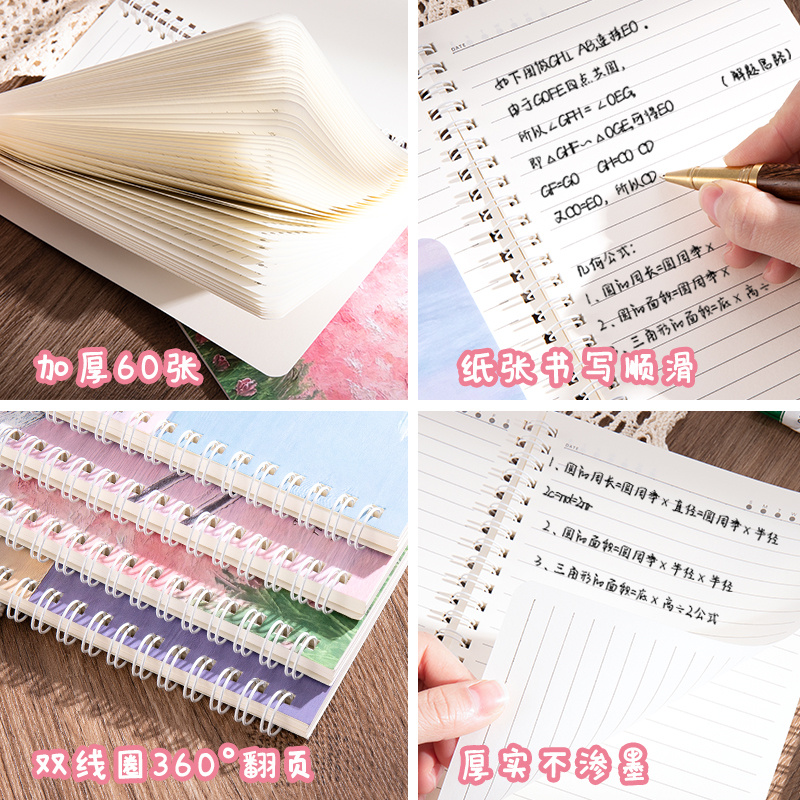 Coil notebook notebook thickened 60 cartoon coil notebook creative cute children stationery student notebook a5 notebook high color value 3d oil painting notebook girl heart rollover spiral notebook