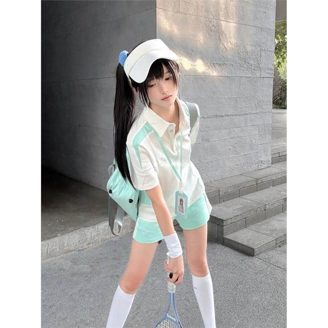 JK制服体操服套装夏季新品日系学院风刺绣Polo衫运动短裤排球服女