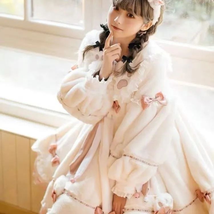 小奶喵洛丽塔毛绒OP秋冬长袖加厚