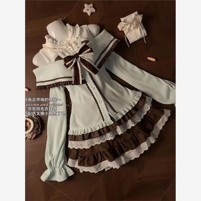 拼接假两件露肩薄荷绿上衣设计感