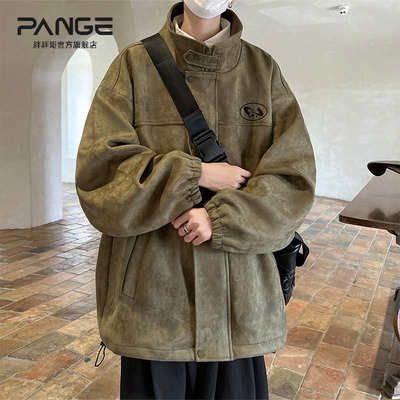 胖胖哥美式复古麂皮绒外套男夹克