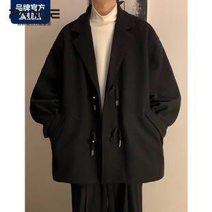 牛角扣毛呢大衣男春秋季宽松短款呢子西服男士痞帅高级感外套潮牌