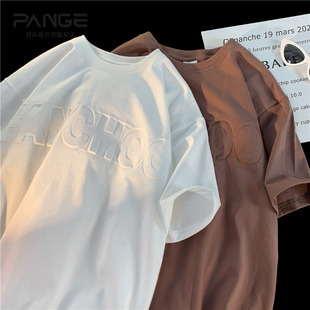 2025宽松潮牌潮流衣服大码 美式 夏季 短袖 白色 260克重磅纯棉T恤男款