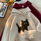 美式 小猫连帽卫衣男士 冬季 复古重磅情侣外套oversize潮牌内搭衣服