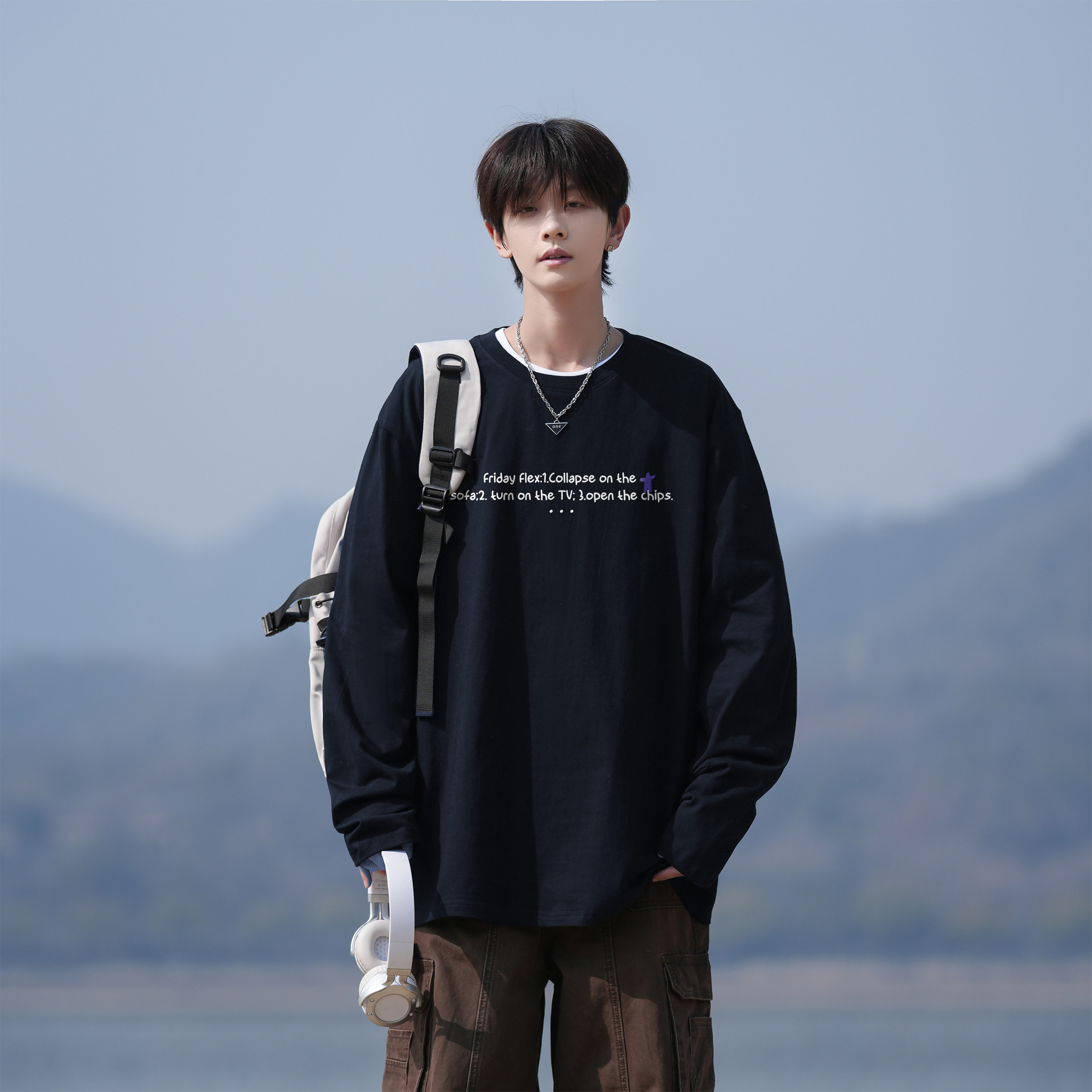 美式人字母印花T恤男春季纯棉简约宽松大码圆领男生卫衣套头上衣,男装,T恤,淘宝优惠券,粉丝福利购,淘宝优惠卷