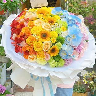 彩虹玫瑰花束鲜花速递同城北京上海成都武汉天津西安长沙广州沈阳