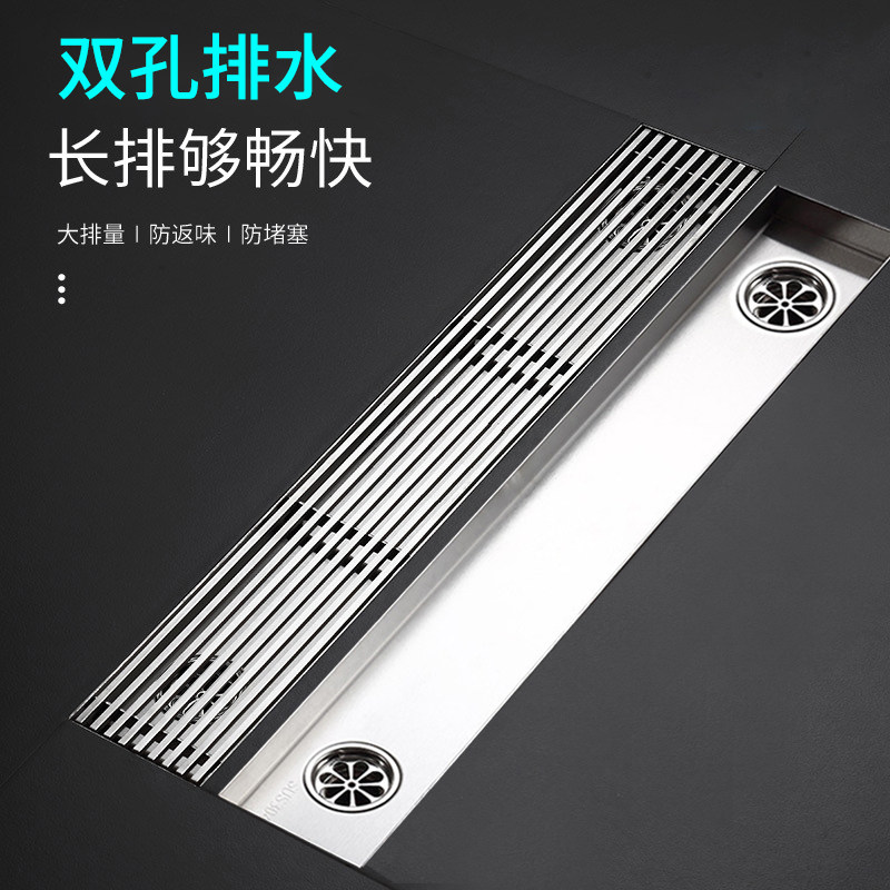 304不锈钢长条地漏酒店浴室淋浴房双排水双孔双口长方形防臭地漏