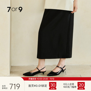 7or9凉鞋黑色高跟鞋女猫跟鞋一字带真皮尖头包头职业通勤单鞋澳白