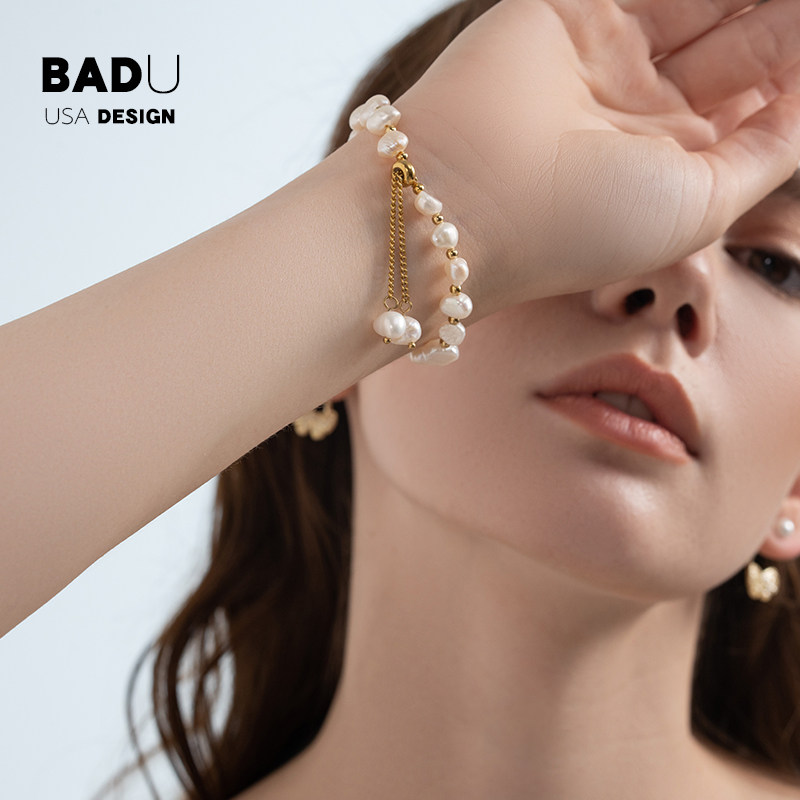 巴洛克天然淡水花式珍珠手链ins小众设计感女生手首饰18k金高级感