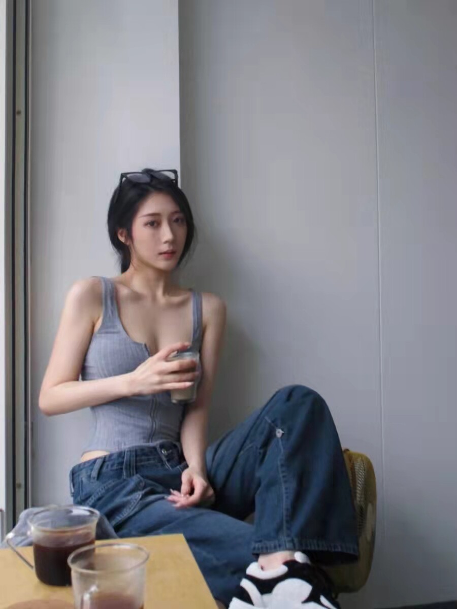 夏季新款MM性感欧美高叉露腰吊背心吊带