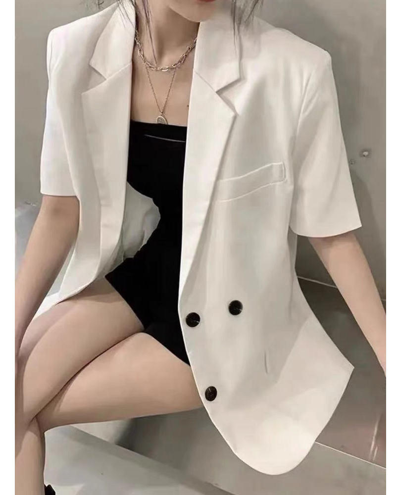 网红炸街小西装外套女夏季薄款设计感小众中长款短袖休闲西服上衣