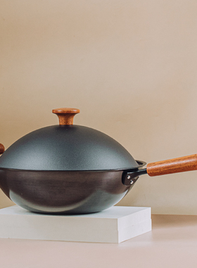 树可 小黑鲸铁锅家用炒锅无涂层锅具无烟瓦斯炉炒菜大不沾锅高级