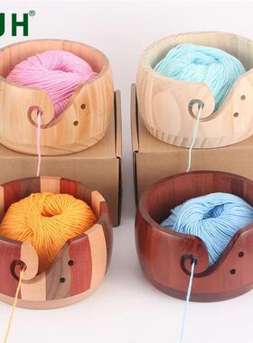 Wooden Yarn Bowl Knitting Yarn Bowls with Holes Crochet Bowl
