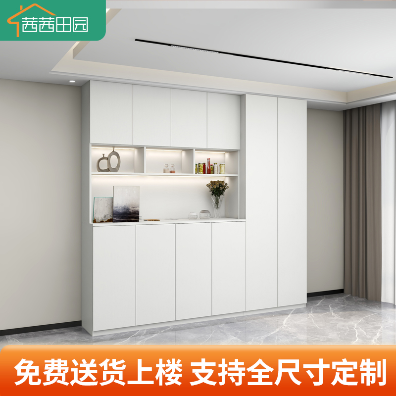 简约轻奢白色奶油风玄关柜餐边柜一体靠墙客厅厨房到顶高柜子定制