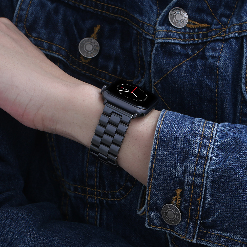 金属iwatchs9表带潮iwatch7/6se防汗ins40男女41mm45创意新款运动黑色