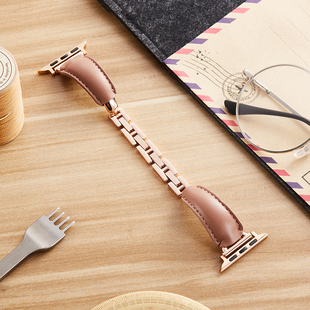 春品适用iwatch9/8/7/SE表带apple watch Ultra2真皮表带苹果41mm45手表带iwatch6代牛皮拼金属扣series潮