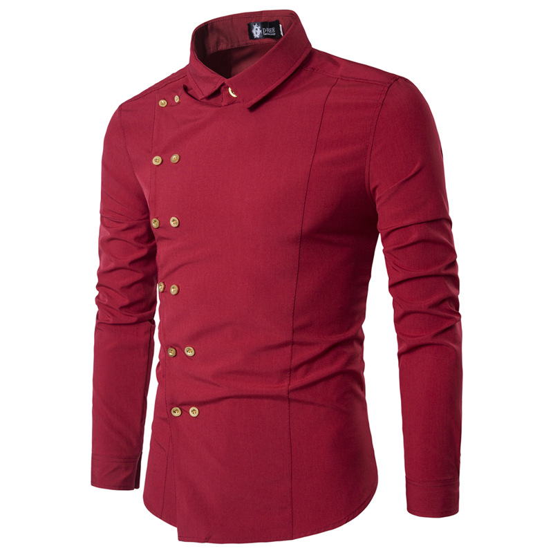 Spring Shirts Men Personality Oblique Button Irregular