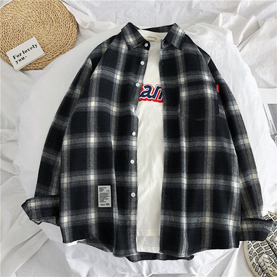 2022 New Spring Long Sleeve Red Black Plaid Shirt Men Slim