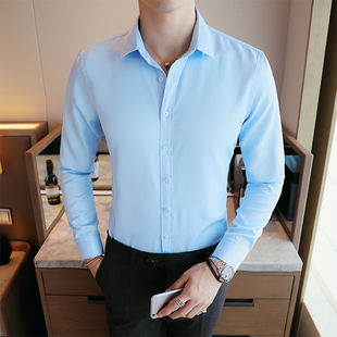 New Long Solid Slim Shirts Shirt Dress Mens Fashion Sleeve
