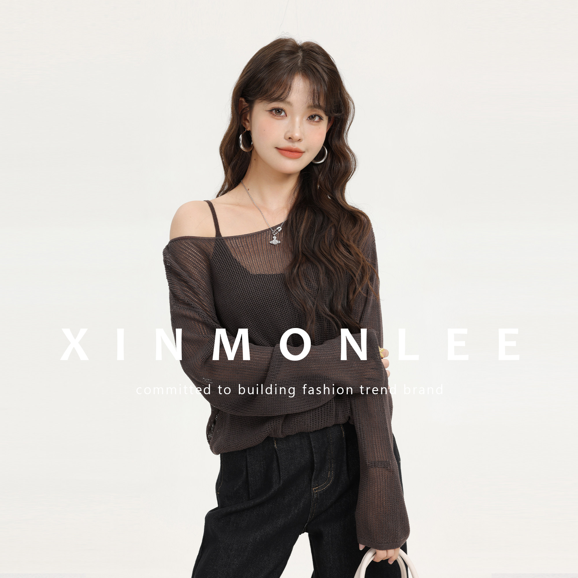 XinmonLee设计感复古辣妹镂空罩衫拼接吊带背心秋季假两件短上衣