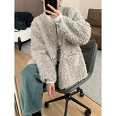 小香风羊羔毛外套女冬新款 气质轻奢皮毛一体加厚保暖环保皮草上衣