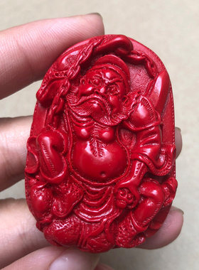 天然朱砂钟馗吊坠随身红色钟馗带链子天师挂件男女霸气关二爷挂坠