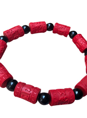 红色朱砂六字真言手链 桶珠属狗本命年情侣手链礼物开运朱砂手串