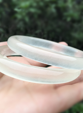 冰种白玉细圆条蚕丝手镯 女款天然蓝田缠丝复古冰透玉镯子送证书