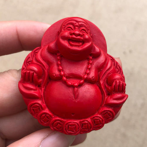 朱砂红弥勒佛像吊坠弥勒笑佛男女项链铜绕佛饰品礼盒装圆佛挂件