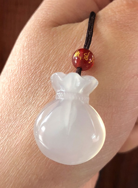 天然玉髓福袋吊坠 财源滚滚半宝石钱袋招财纳福美女玉坠随身福运