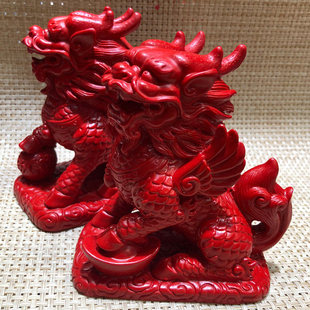 天然朱砂红麒麟摆件店铺开业大号送子火麒麟摆设一对家居客厅貔貅