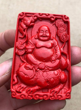 金蟾佛吊坠 帝王红朱砂笑佛嬉金蟾挂件 男女虎年佛公随身帝王项链