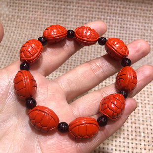 天然原矿帝王红高含量朱砂龟甲手链 转运富余旺事业龟壳串 男女款