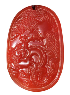 天然玛瑙龙凤呈祥吊坠 男女红玉髓龙凤牌挂件吉祥玉佩情侣送证书