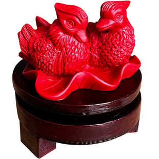 中国红朱砂鸳鸯一对小摆件定结婚美好祝福装饰布置礼物稳夫妻感情